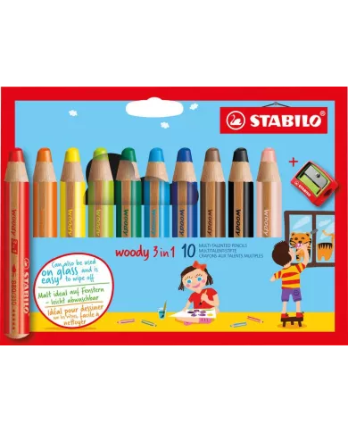 Crayon Stabilo Woody 3-1, 10 couleurs