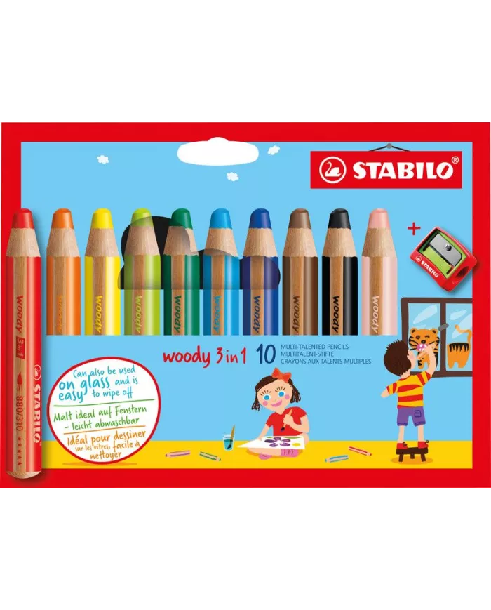 Crayon Stabilo Woody 3-1, 10 couleurs