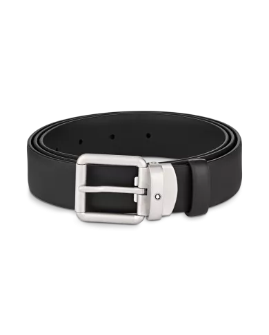 Ceinture carrée vintage en cuir noir matt