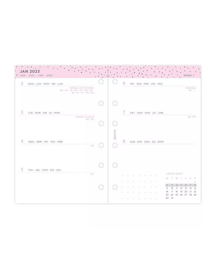 Recharge POCKET semaine sur 2 pages "Confetti" 2026