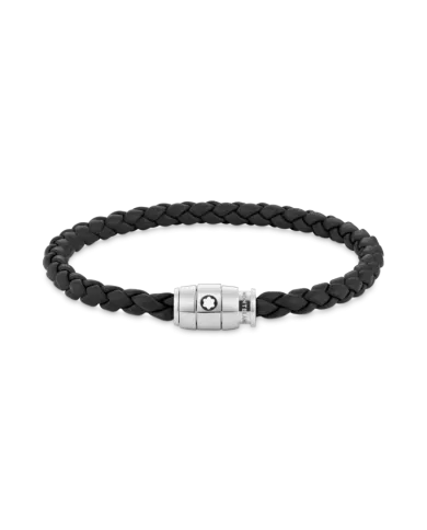 Bracelet en acier et cuir noir avec fermeture à 3 anneaux