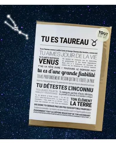 Carte Tout Est Dit "Taureau"