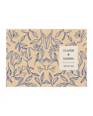 Carte double 15x10.5cm Mariage "Feuilles bleues"