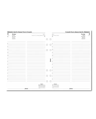 Filofax - Recharge A5 1 jour par page + heures colonnes multi-langues 2026