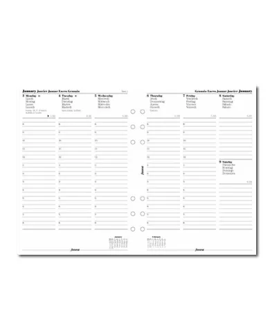 Filofax - Recharge A5 semaine sur 2 pages + heures colonnes multi-langues 2026