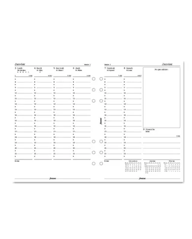Filofax - Recharge A5 semaine sur 2 pages + heures en fançais 2026