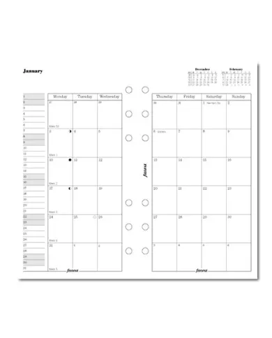 Filofax - Recharge PERSONAL Planning mensuel sur 2 pages en anglais 2026