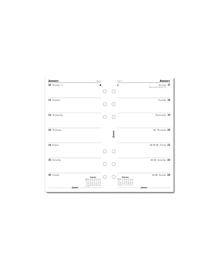 Filofax - Recharge PERSONAL semaine sur 1 page en anglais 2026