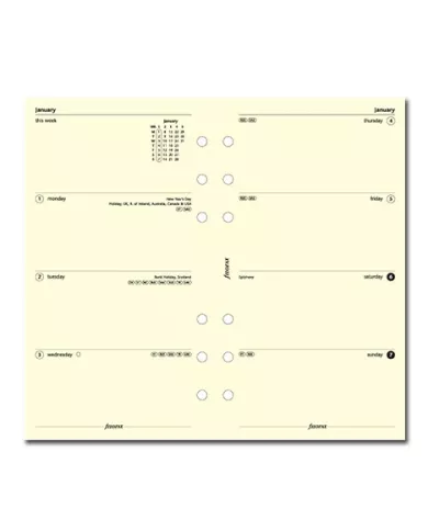 Filofax - Recharge PERSONAL semaine sur 2 pages crème en anglais 2026