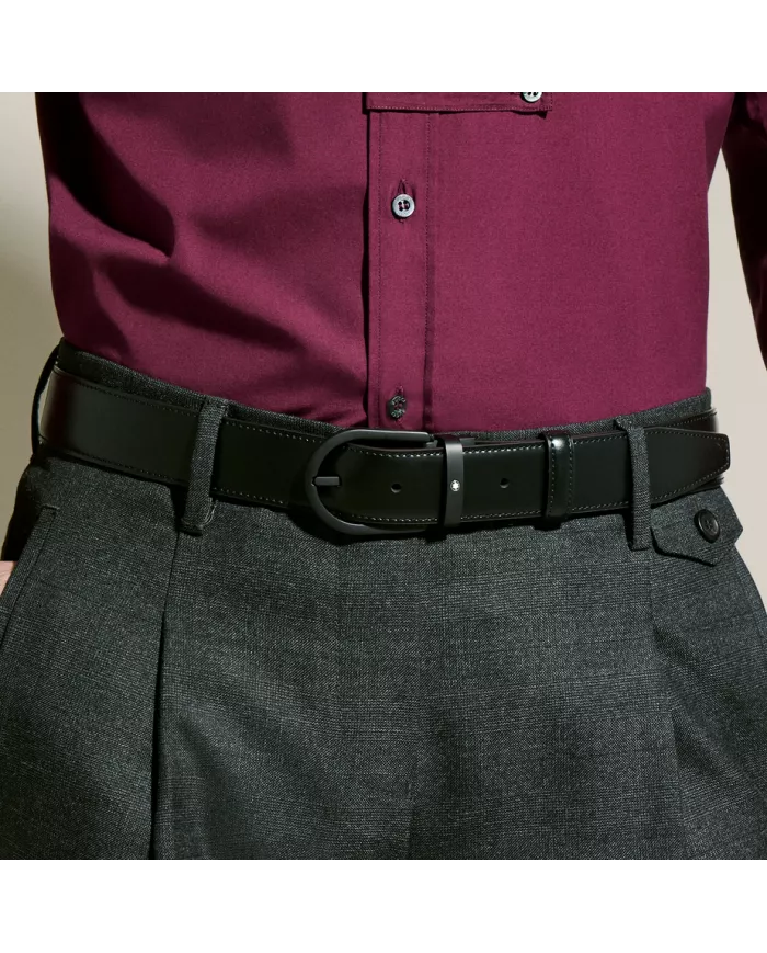 Ceinture à boucle fer à cheval de 35 mm en cuir noir