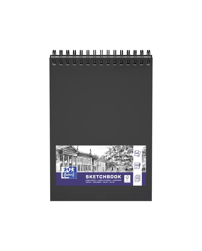 OXFORD Livre d'ésquisse A4 noir, blanco, 100g 50 feuilles