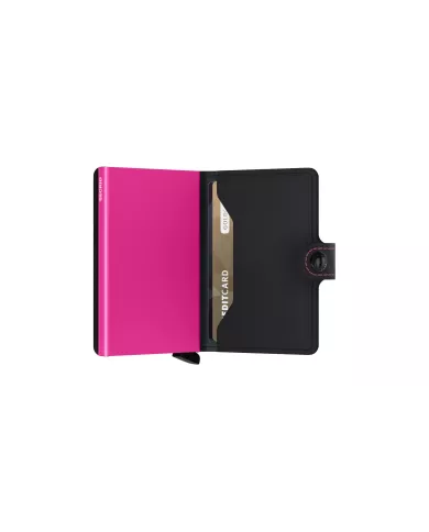Secrid - Porte-cartes de crédit en cuir noir & fuchsia matte