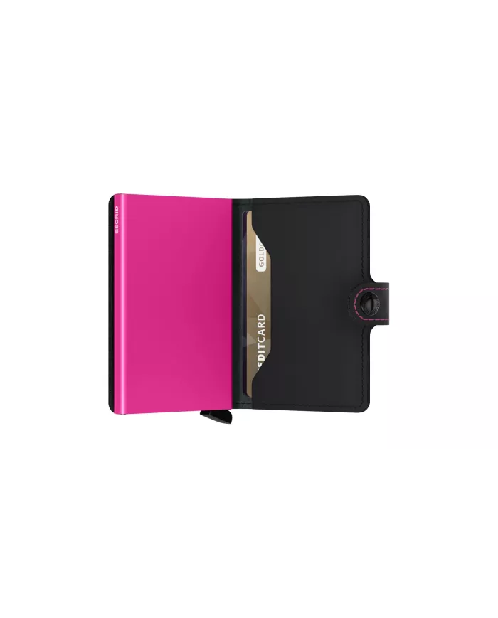 Secrid - Porte-cartes de crédit en cuir noir & fuchsia matte
