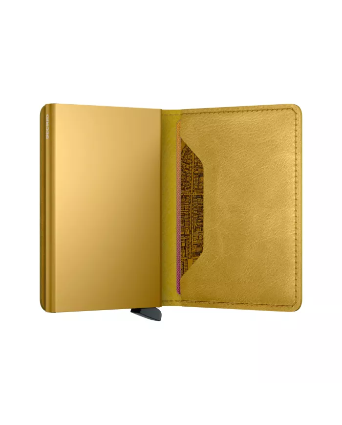 Secrid - Porte-cartes de crédit en cuir Slim Yellow vintage