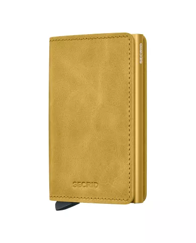 Secrid - Porte-cartes de crédit en cuir Slim Yellow vintage