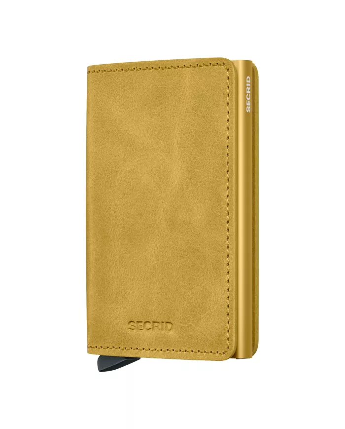 Secrid - Porte-cartes de crédit en cuir Slim Yellow vintage