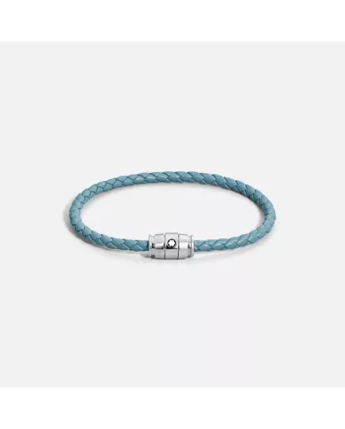 Bracelet acier 3 anneaux Collection Meisterstück en cuir bleu cendré
