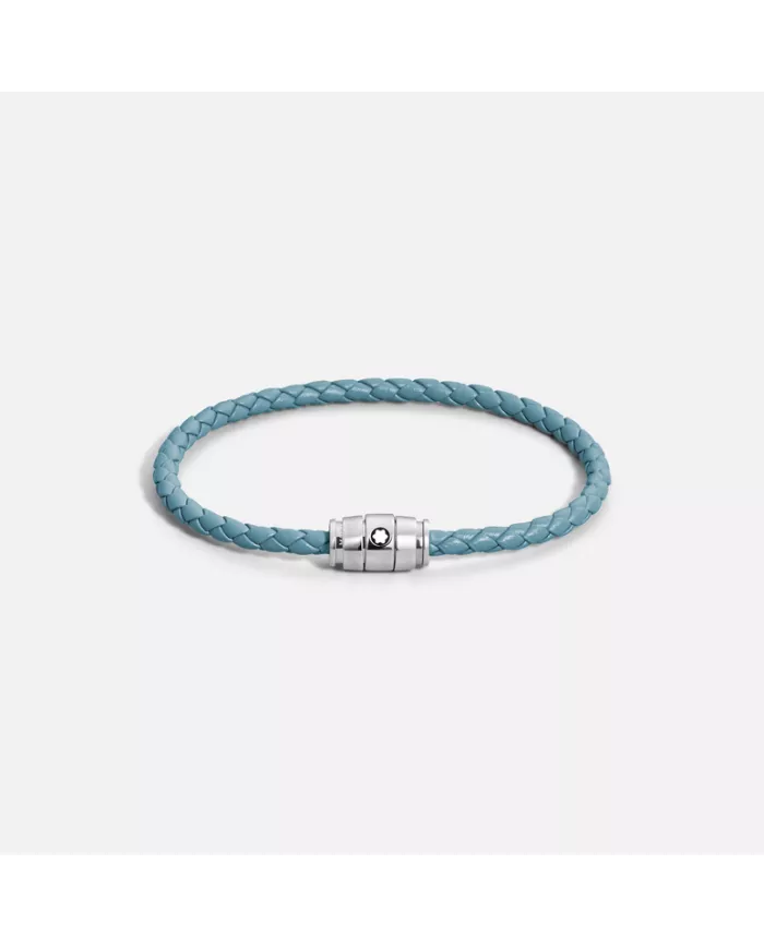 Bracelet acier 3 anneaux Collection Meisterstück en cuir bleu cendré