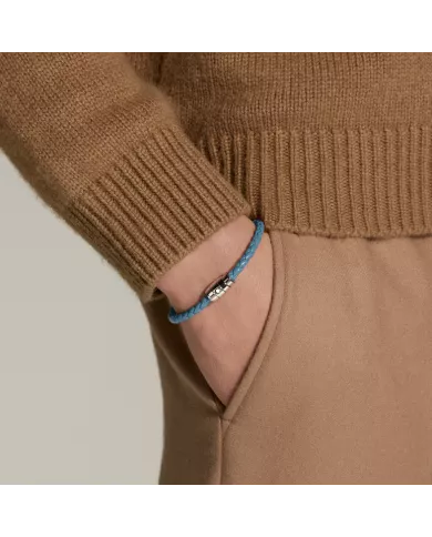 Bracelet acier 3 anneaux Collection Meisterstück en cuir bleu cendré