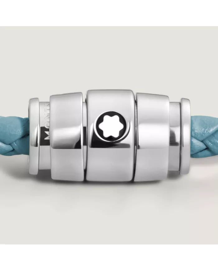 Bracelet acier 3 anneaux Collection Meisterstück en cuir bleu cendré