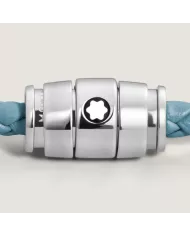 Bracelet acier 3 anneaux Collection Meisterstück en cuir bleu cendré