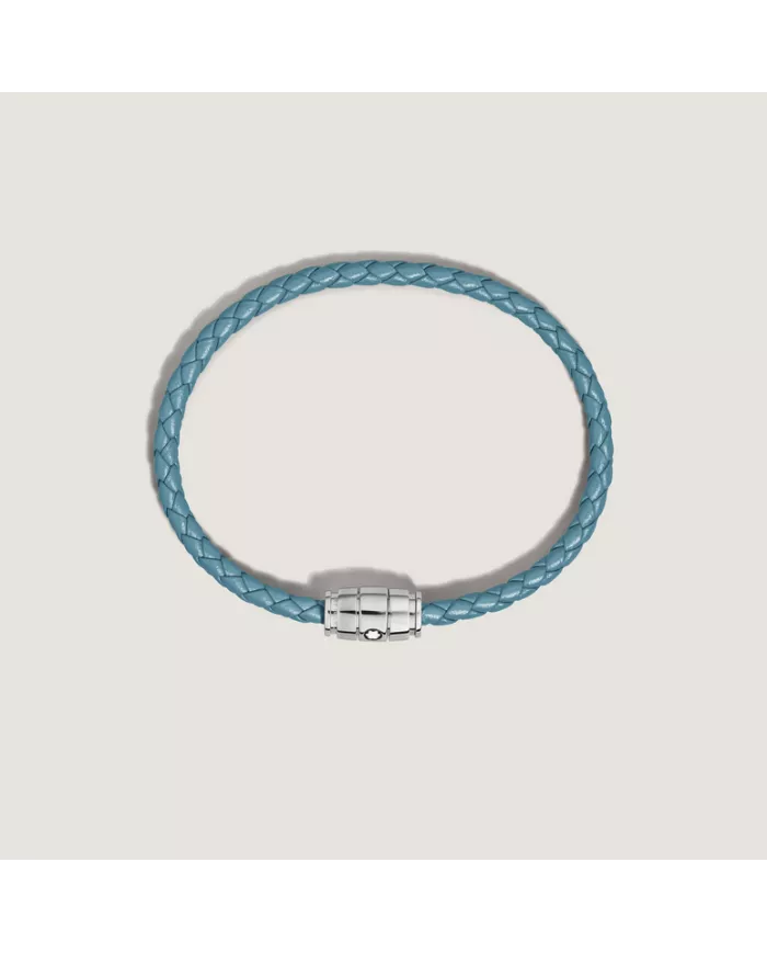 Bracelet acier 3 anneaux Collection Meisterstück en cuir bleu cendré