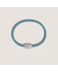Bracelet acier 3 anneaux Collection Meisterstück en cuir bleu cendré