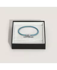 Bracelet acier 3 anneaux Collection Meisterstück en cuir bleu cendré