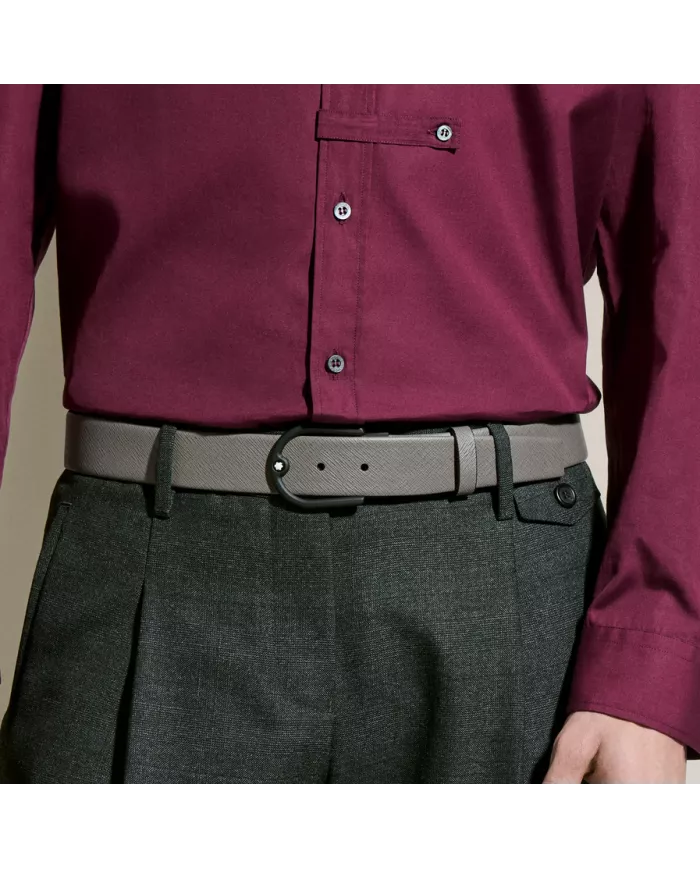 Ceinture à boucle fer à cheval de 35 mm en cuir gris moyen