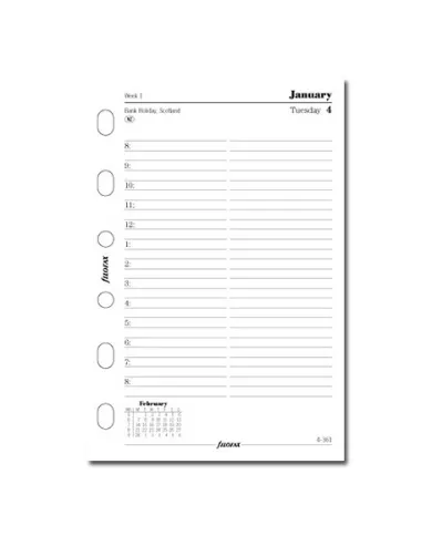 Filofax - Recharge POCKET 1 jour par page + heures en anglais  2024