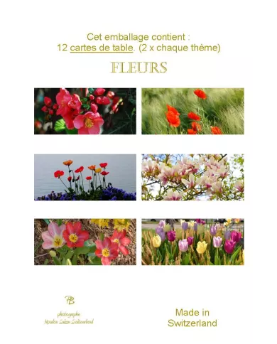 Paquet de 12 cartes de table - Fleurs