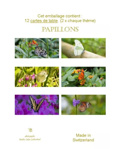 Paquet de 12 cartes de table - Papillons