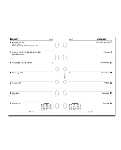 Filofax - Recharge POCKET semaine sur 1 page en anglais 2026