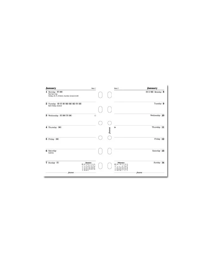 Filofax - Recharge POCKET semaine sur 1 page en anglais 2026