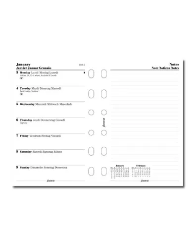 Filofax - Recharge POCKET semaine sur 1 page + notes en anglais 2026