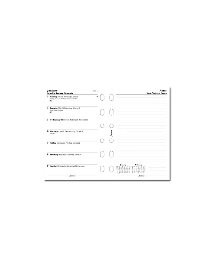 Filofax - Recharge POCKET semaine sur 1 page + notes en anglais 2026