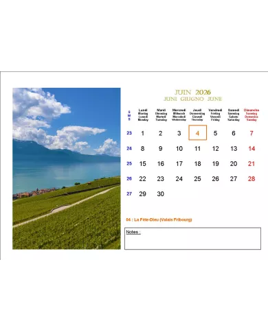 Calendrier de table  "Lavaux" 2026