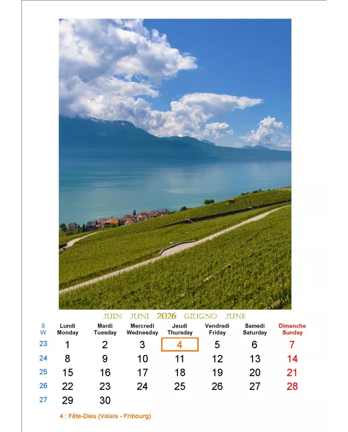 Calendrier A4 "Lavaux" 2026