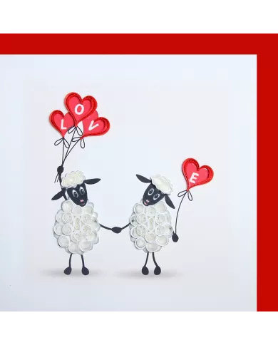 Carte "Quilling" Moutons des coeurs L.O.V.E