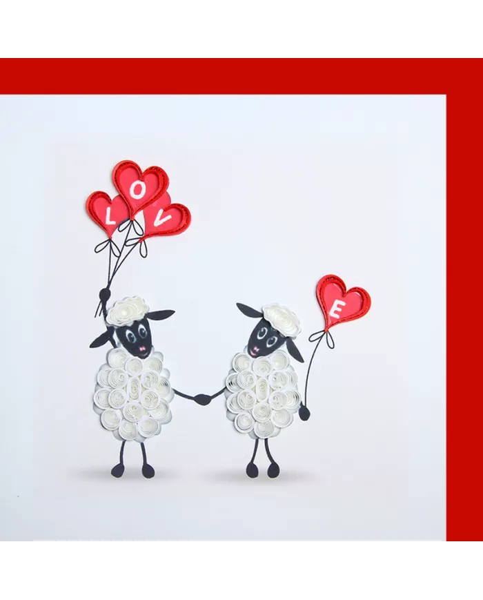 Carte "Quilling" Moutons des coeurs L.O.V.E