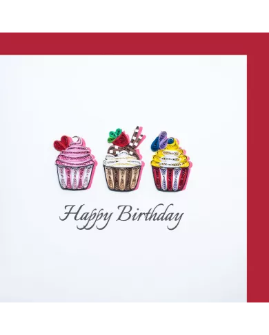 Carte "Quilling" Happy Birthday - Cupcakes