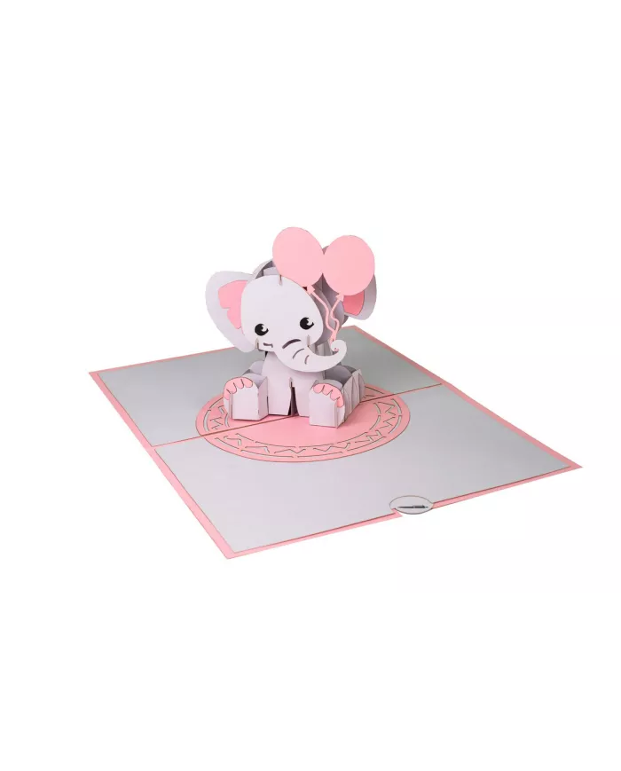 Carte "3D" éléphant bleu ou rose