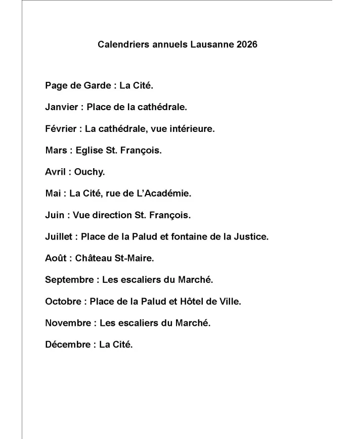 Calendrier A4  "Lausanne" 2026