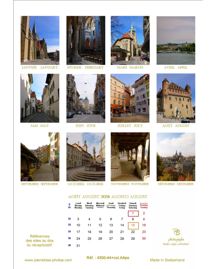 Calendrier A4  "Lausanne" 2026