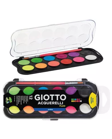 Giotto - 12 pastilles de gouache fluo + 1 pinceau