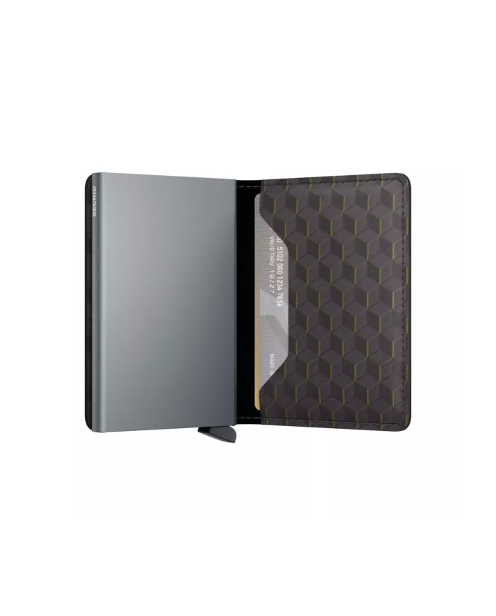 Secrid - Porte-cartes de crédit en cuir Slim Optical Grey-Yellow