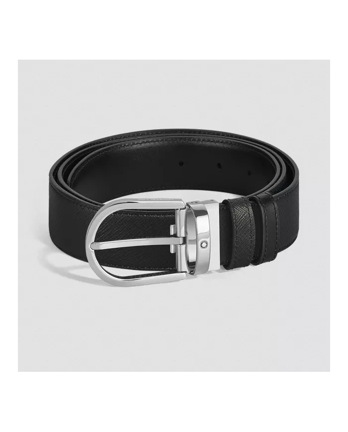Ceinture réversible à boucle fer à cheval de 35 mm en cuir noir/noir