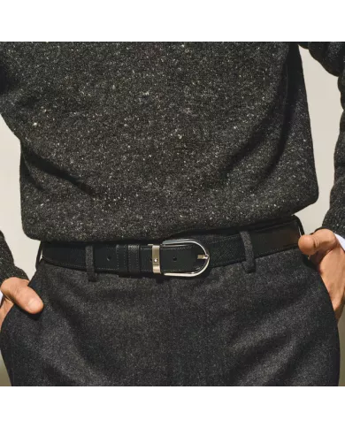 Ceinture réversible à boucle fer à cheval de 30 mm en cuir noir/noir