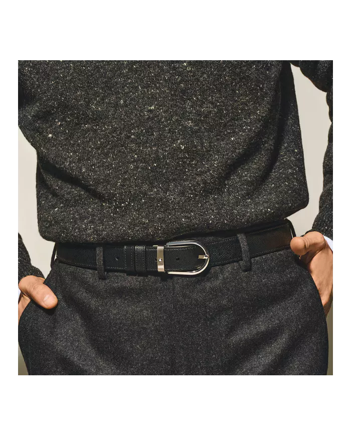 Ceinture réversible à boucle fer à cheval de 30 mm en cuir noir/noir