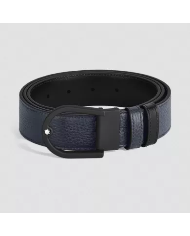 Ceinture réversible boucle fer à cheval de 35 mm en cuir bleu nuit/noir